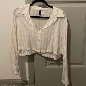 Striped long sleeve crop button down shirt